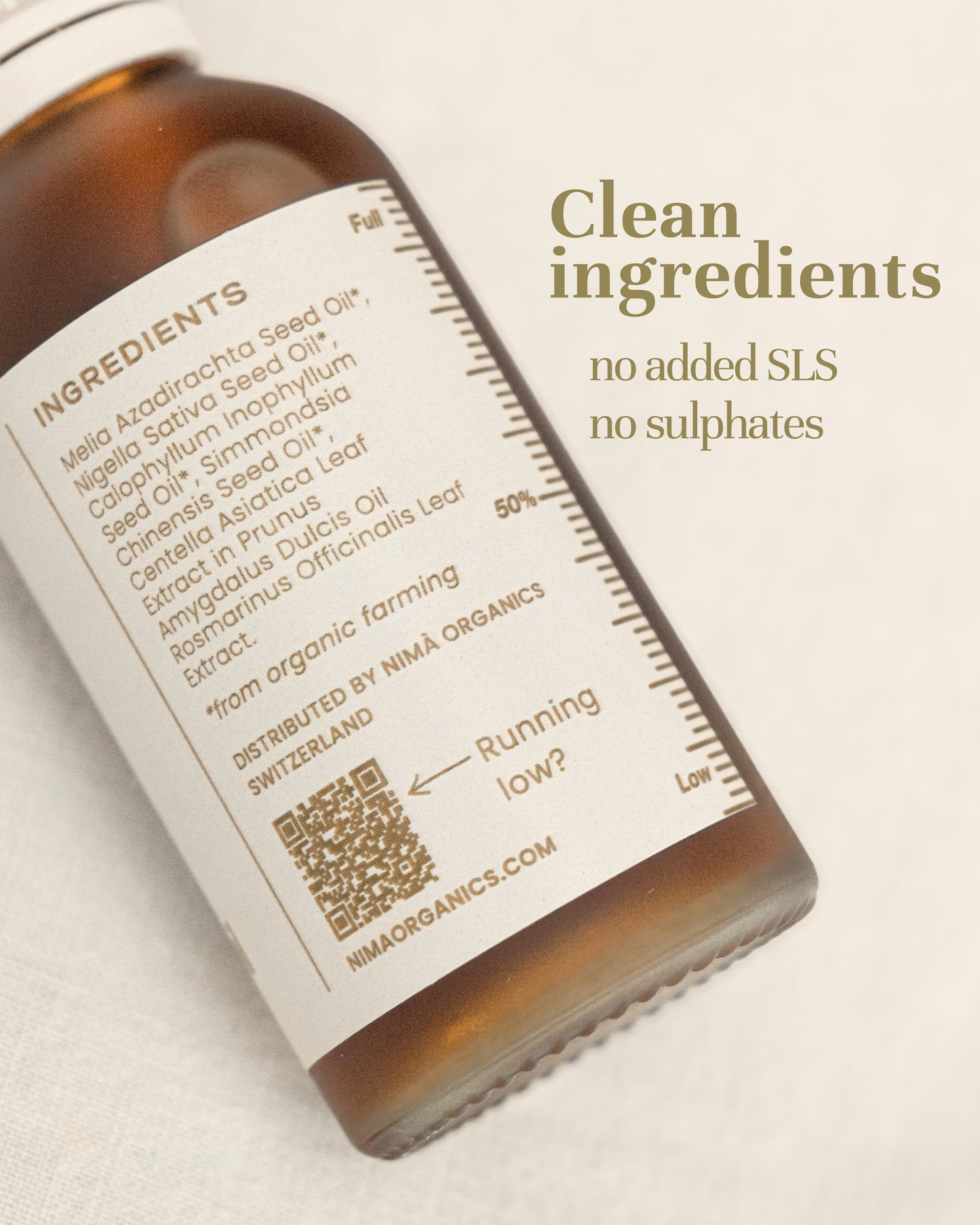 Ingredients in nima organics soothing scalp oil with anti-dandruff benefits – neem, tamanu, black seed oil